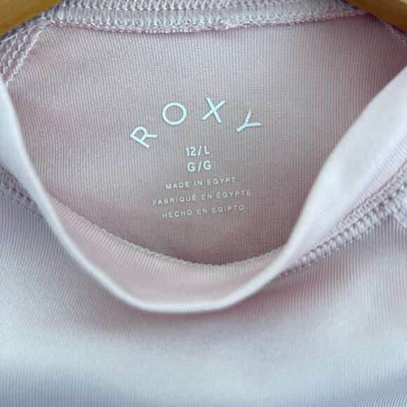 Roxy Girls Rashguard Swim Surf Top Sz Large 12 Pink Long Sleeve Heart Logo UPF - Picture 4 of 7
